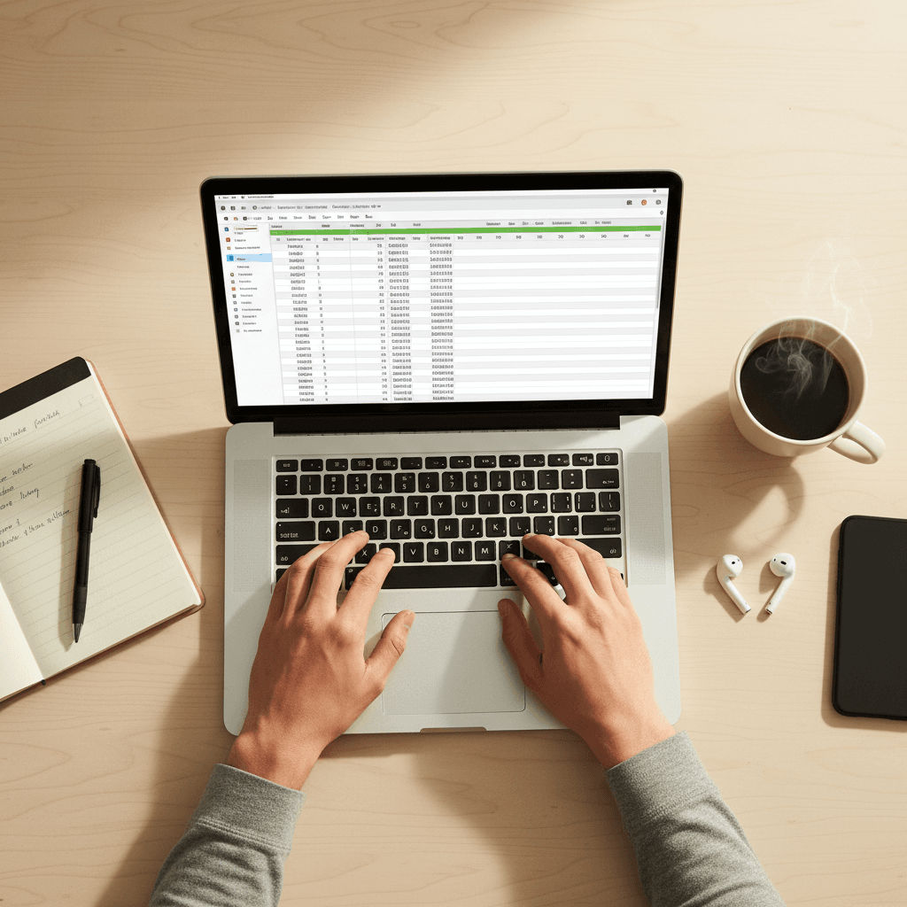 Warehouse operations manager reviewing operational data on laptop